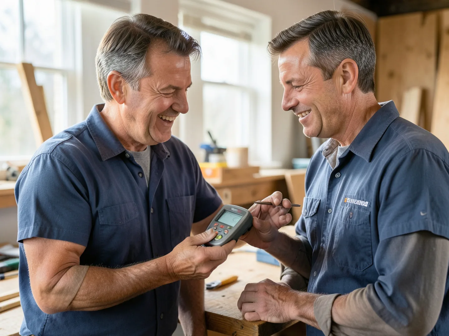 Technician explaining diagnostic readings to homeowner